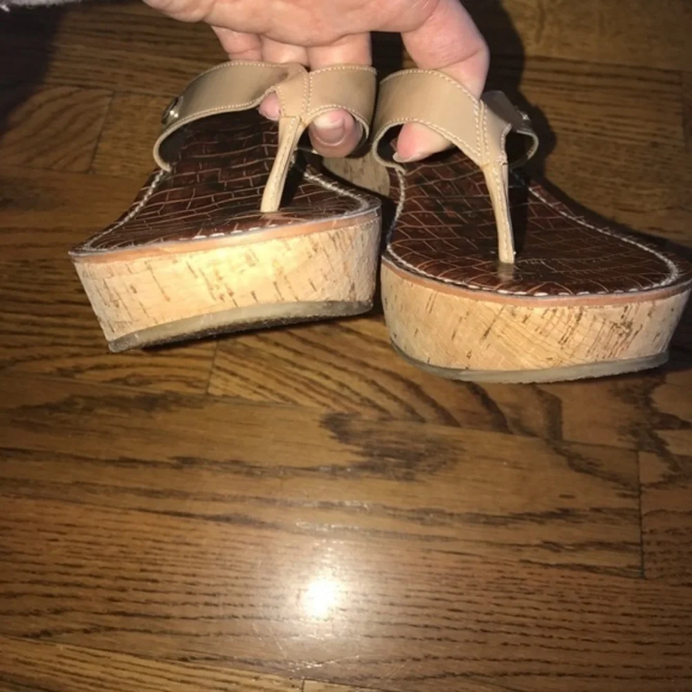 Sam Edelman nude patent leather‎ cork wedge sz 8.5